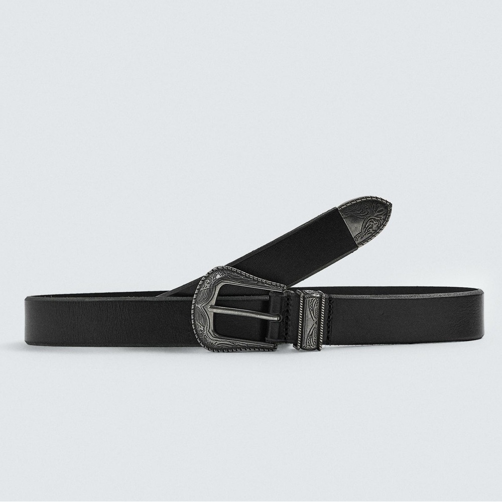 Zara Black Leather Belt w Metal Buckle NWOT